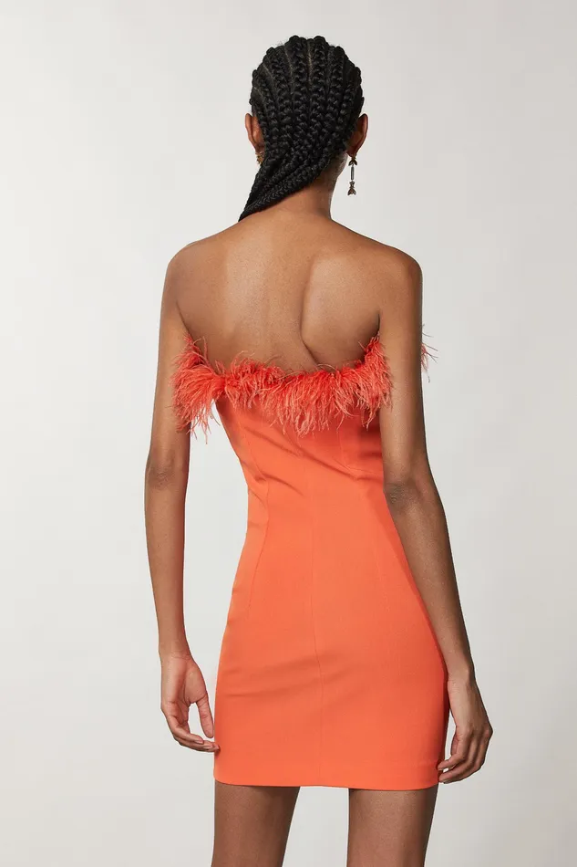 Mini Women Patrizia Pepe Mini Sheath Dress With Feathers Solar Orange