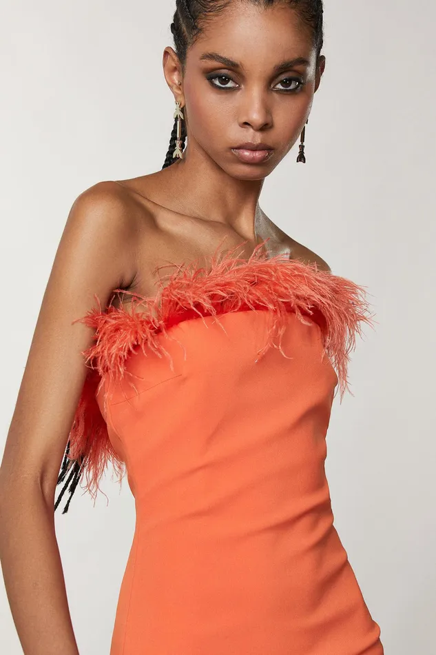 Mini Women Patrizia Pepe Mini Sheath Dress With Feathers Solar Orange