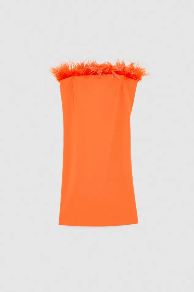 Mini Women Patrizia Pepe Mini Sheath Dress With Feathers Solar Orange