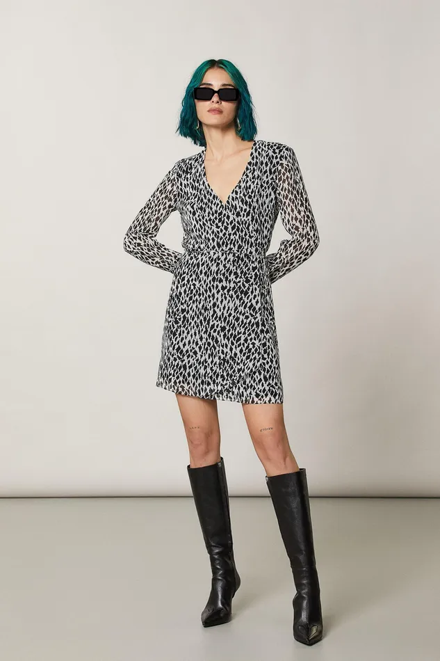 Mini Women Patrizia Pepe Patterned Georgette Dress Black White Fantasy