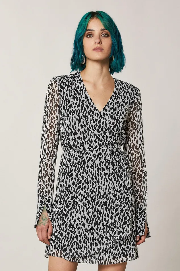 Mini Women Patrizia Pepe Patterned Georgette Dress Black White Fantasy