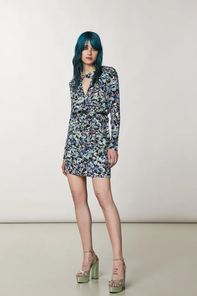 Mini Women Patrizia Pepe Patterned Stretch Dress Blue Green Flower