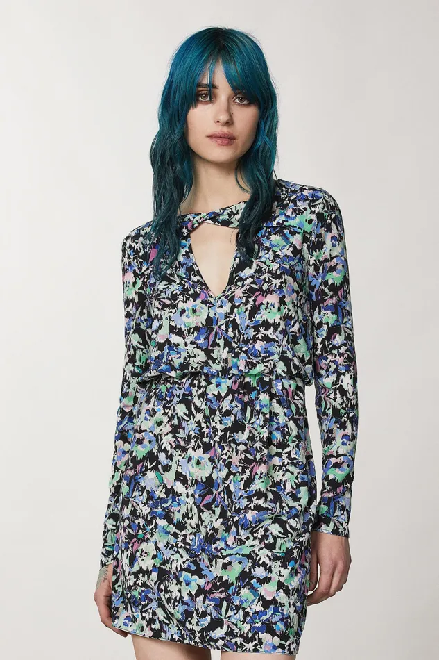Mini Women Patrizia Pepe Patterned Stretch Dress Blue Green Flower