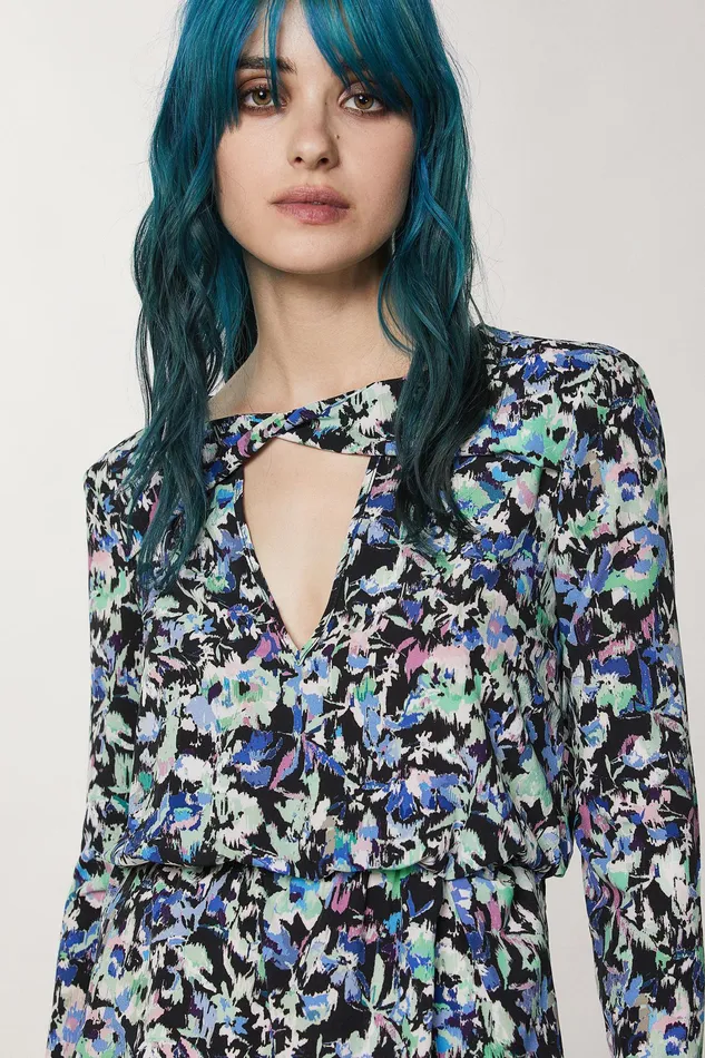 Mini Women Patrizia Pepe Patterned Stretch Dress Blue Green Flower