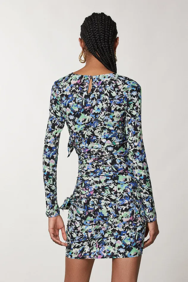 Mini Women Patrizia Pepe Round Neck Mini Dress Blue Green Flower