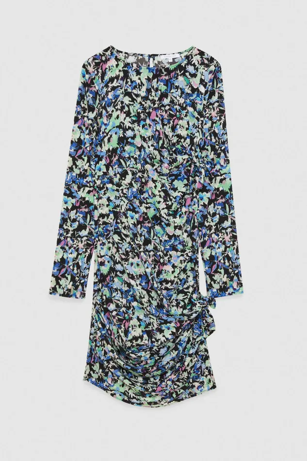 Mini Women Patrizia Pepe Round Neck Mini Dress Blue Green Flower