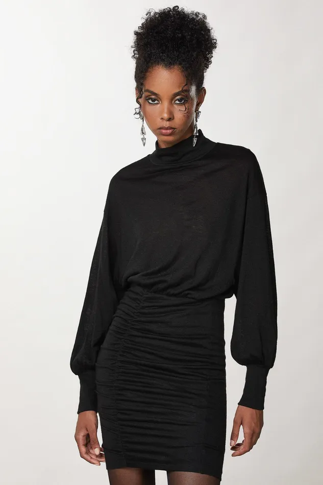 Mini Women Patrizia Pepe Wool Jersey Dress With Ruffle Nero