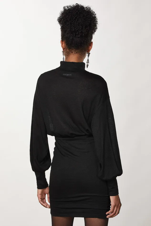Mini Women Patrizia Pepe Wool Jersey Dress With Ruffle Nero