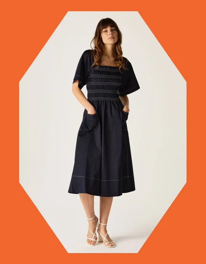 Mirla Beane Puff Sleeve Dress Blue Women Monsoon Dresses