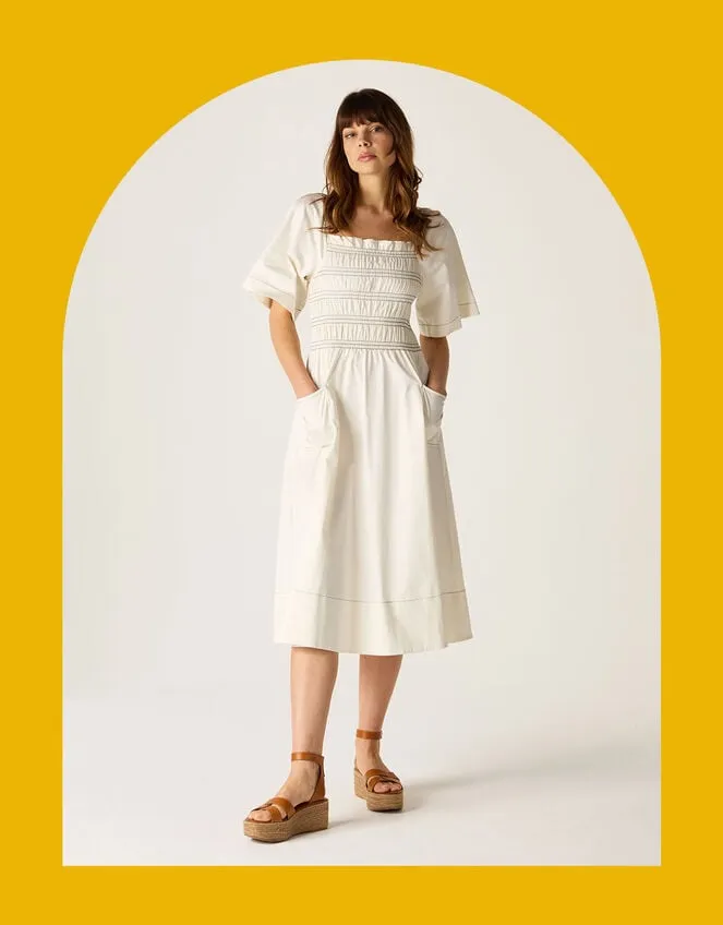 Mirla Beane Puff Sleeve Dress Cream Women Monsoon Dresses