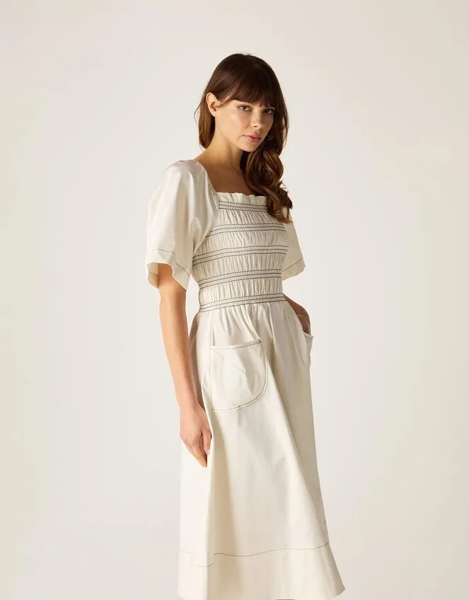 Mirla Beane Puff Sleeve Dress Cream Women Monsoon Dresses