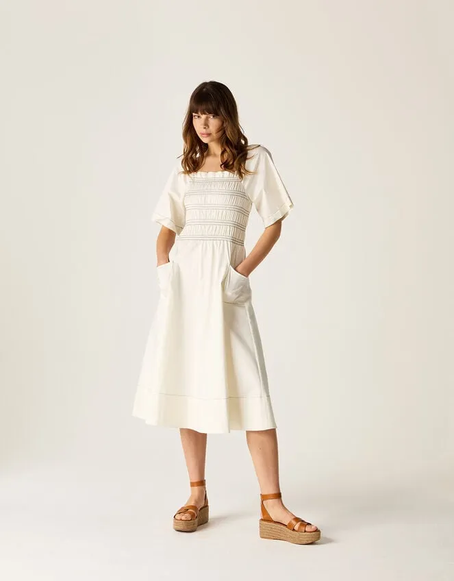 Mirla Beane Puff Sleeve Dress Cream Women Monsoon Dresses