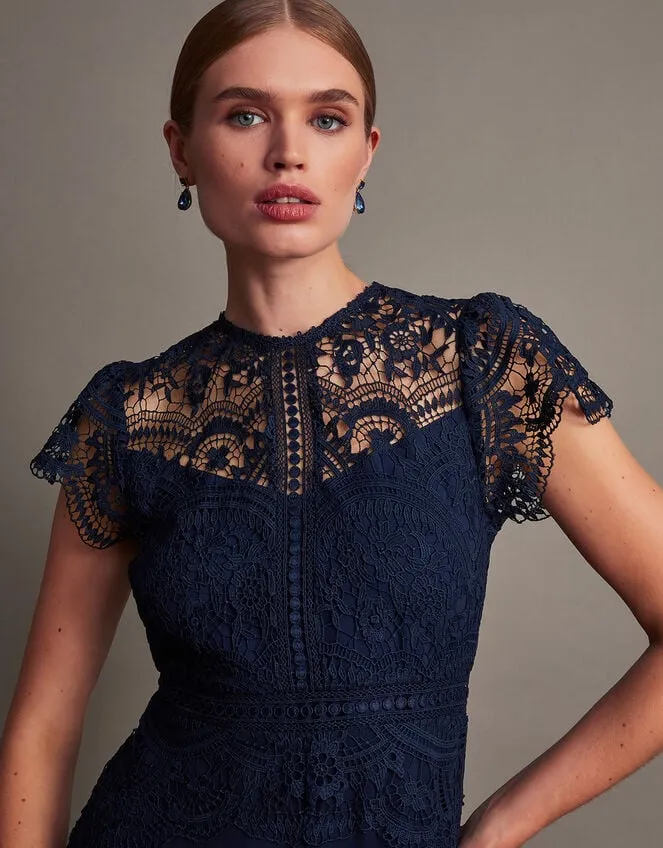 Monica Lace Midi Dress Blue Women Monsoon Occasionwear