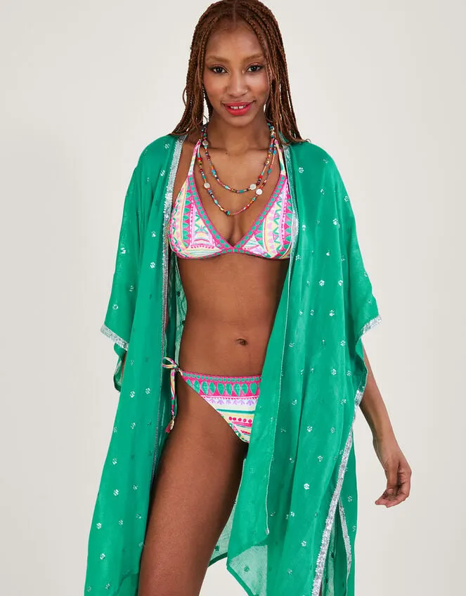 Mosaic Print Crochet Trim Bikini Bottoms With Recycled Polyester Pink Women Monsoon Beachwear and Swimwear