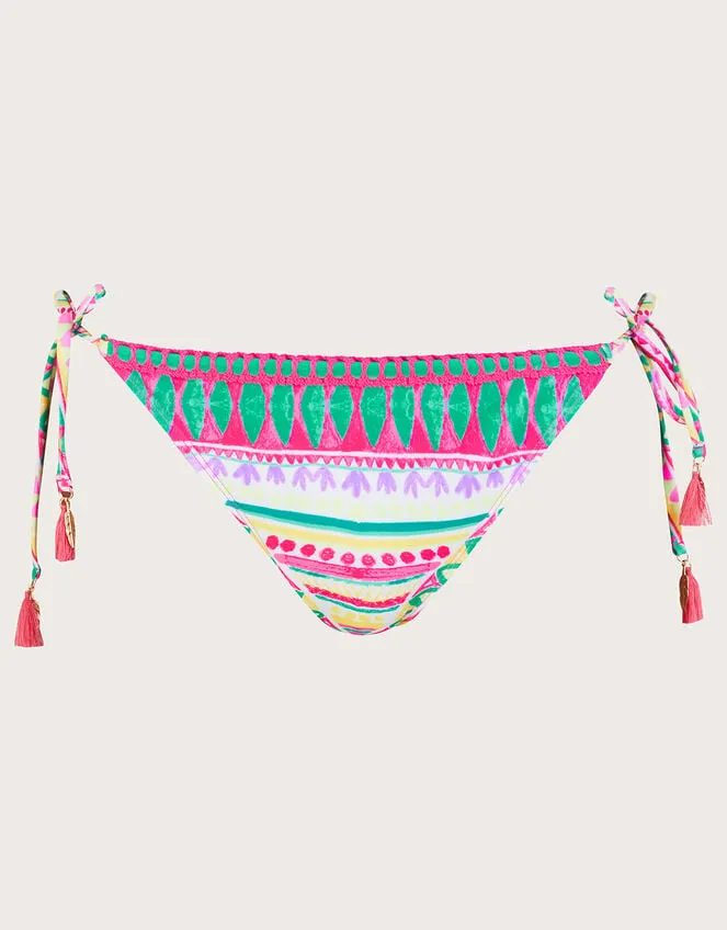 Mosaic Print Crochet Trim Bikini Bottoms With Recycled Polyester Pink Women Monsoon Beachwear and Swimwear