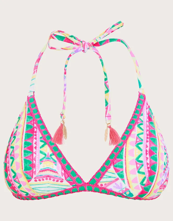Mosaic Print Crochet Trim Bikini Top With Recycled Polyester Pink Women Monsoon Tops and Blouses