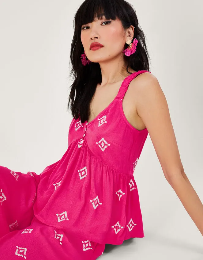 Motif Embroidered Cami In Lenzing Ecovero Pink Women Monsoon Tops and Blouses