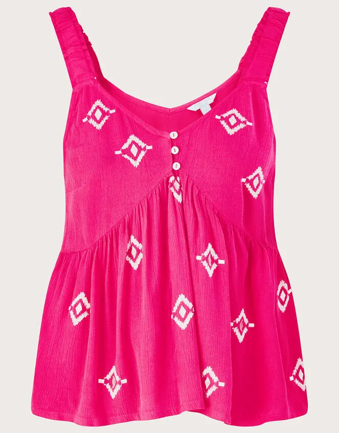 Motif Embroidered Cami In Lenzing Ecovero Pink Women Monsoon Tops and Blouses