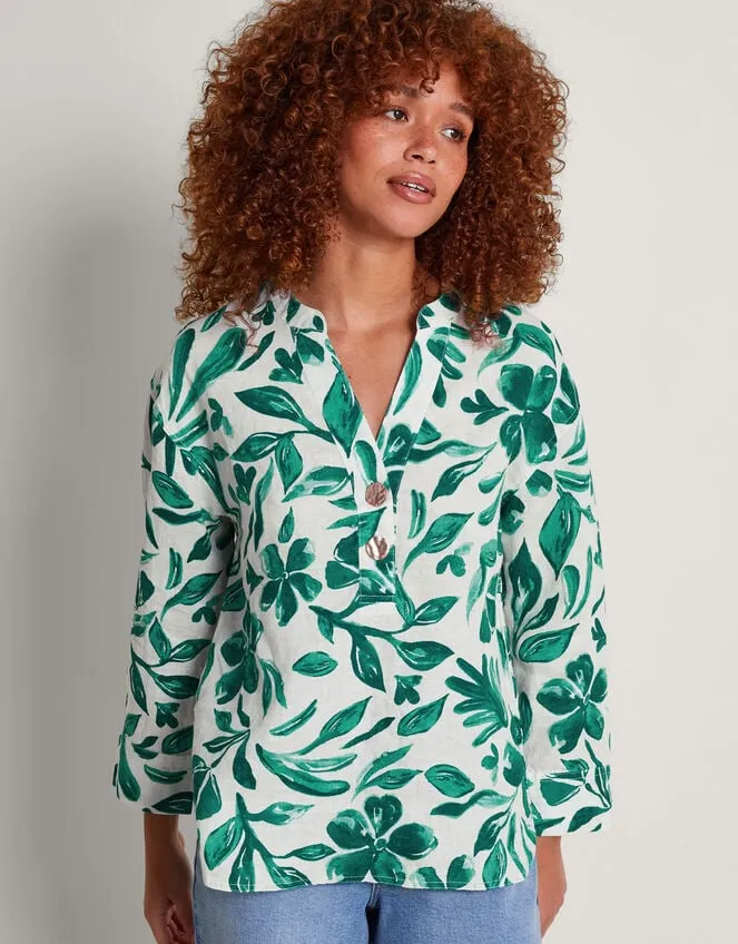 Naomi Print Linen Blouse Green Women Monsoon Tops and Blouses