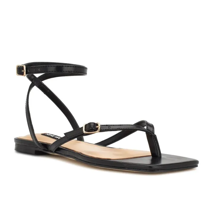 Nelson Ankle Wrap Flat Sandals Black Women Nine West Sandals