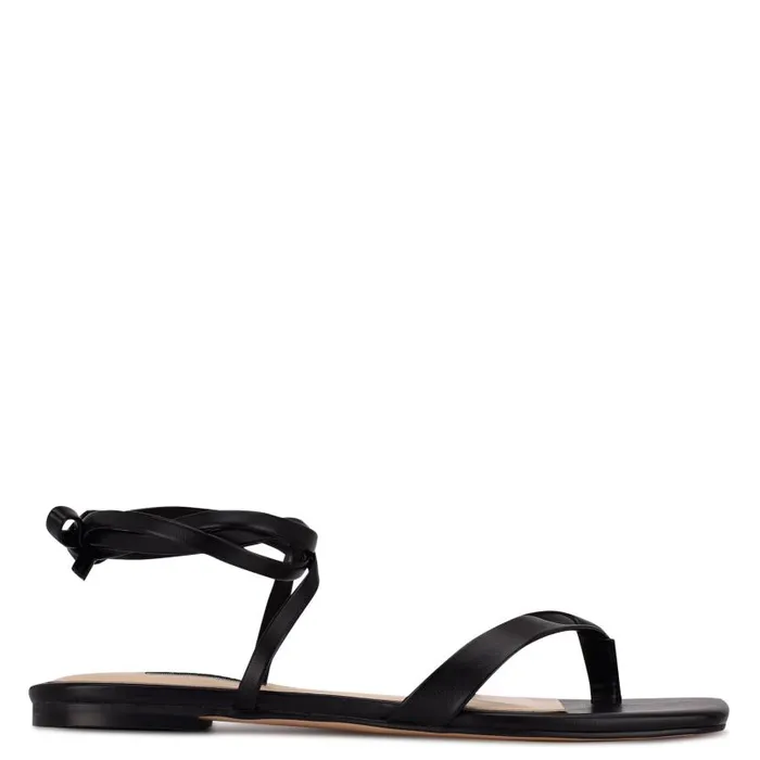 News Ankle Wrap Flat Sandals Black Women Nine West Sandals