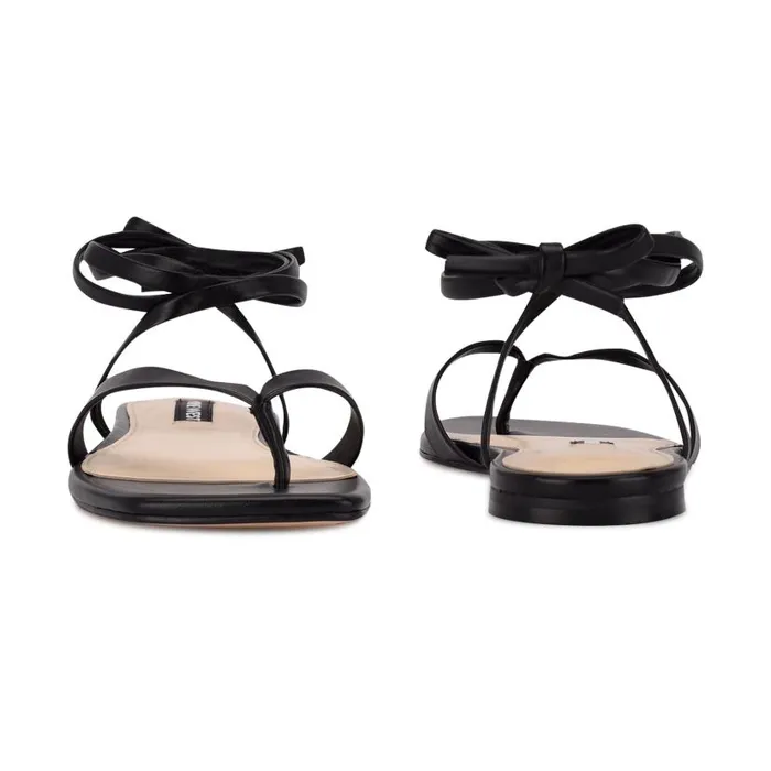 News Ankle Wrap Flat Sandals Black Women Nine West Sandals