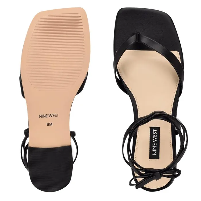 News Ankle Wrap Flat Sandals Black Women Nine West Sandals