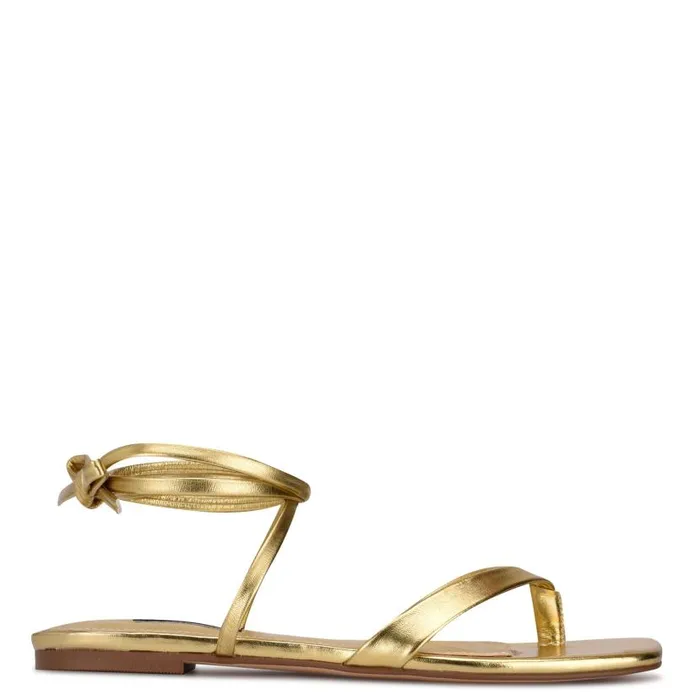 News Ankle Wrap Flat Sandals Gold Women Nine West Sandals