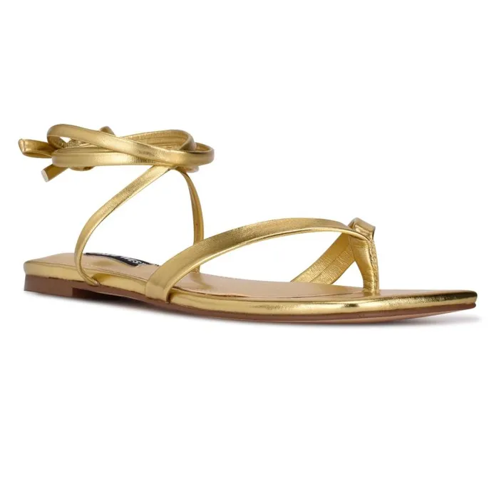 News Ankle Wrap Flat Sandals Gold Women Nine West Sandals