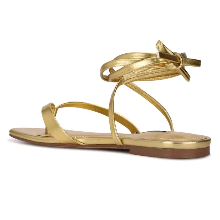 News Ankle Wrap Flat Sandals Gold Women Nine West Sandals