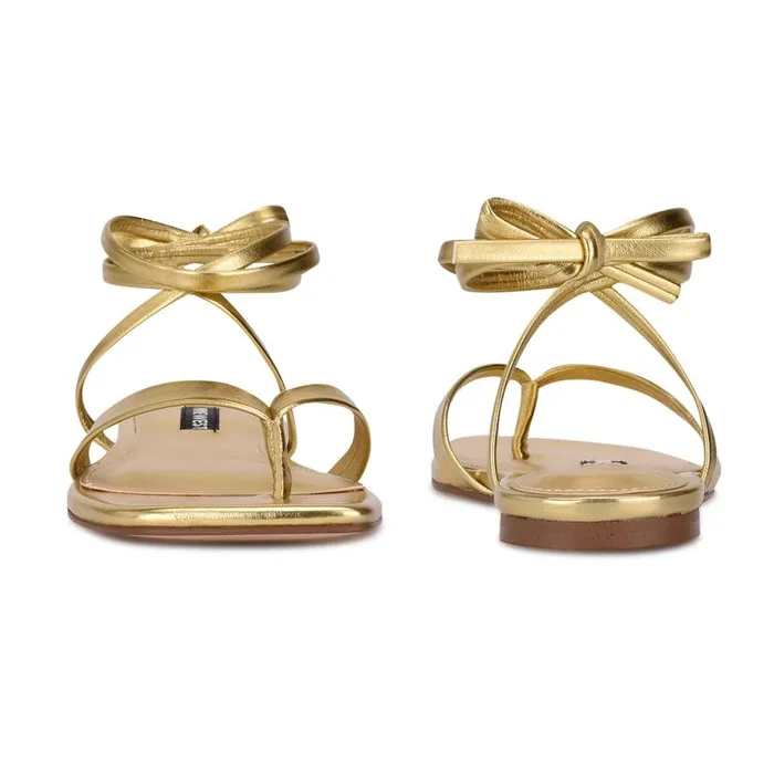 News Ankle Wrap Flat Sandals Gold Women Nine West Sandals