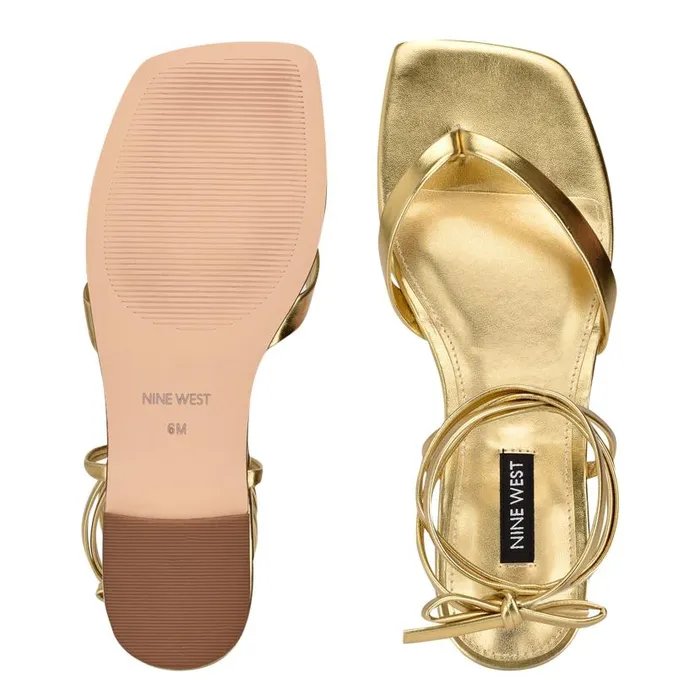 News Ankle Wrap Flat Sandals Gold Women Nine West Sandals
