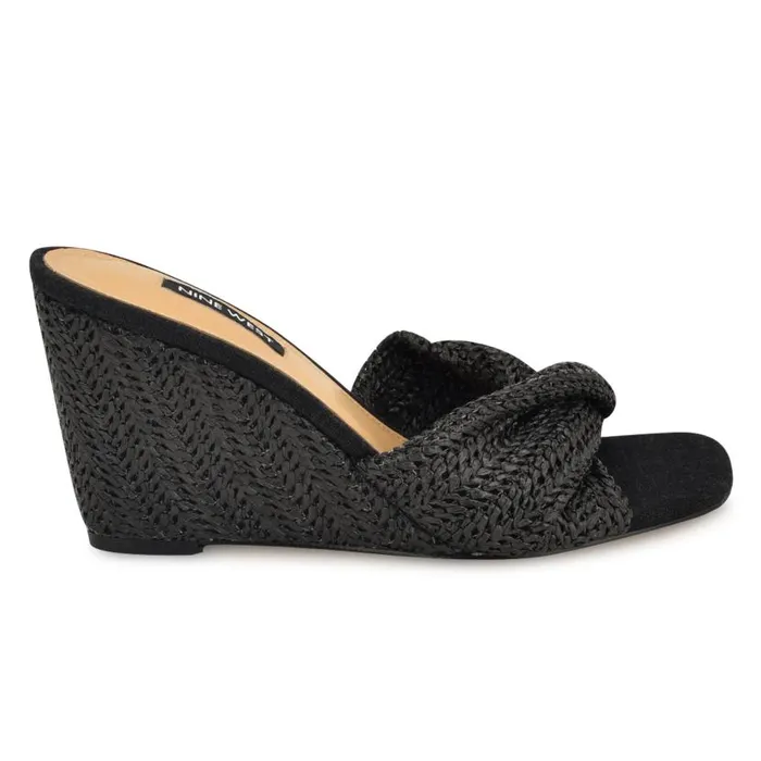 Nikhil Twist Wedge Sandals Black Raffia Women Nine West Sandals