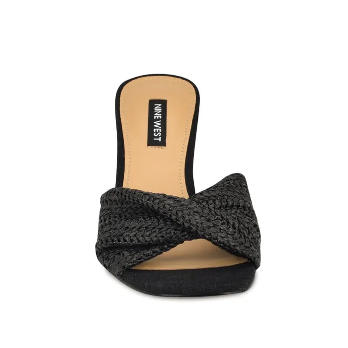 Nikhil Twist Wedge Sandals Black Raffia Women Nine West Sandals