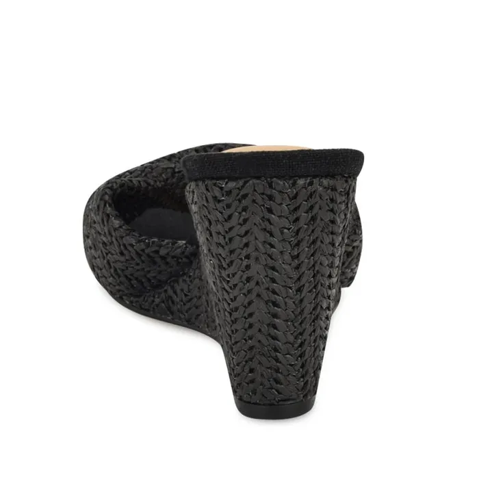Nikhil Twist Wedge Sandals Black Raffia Women Nine West Sandals