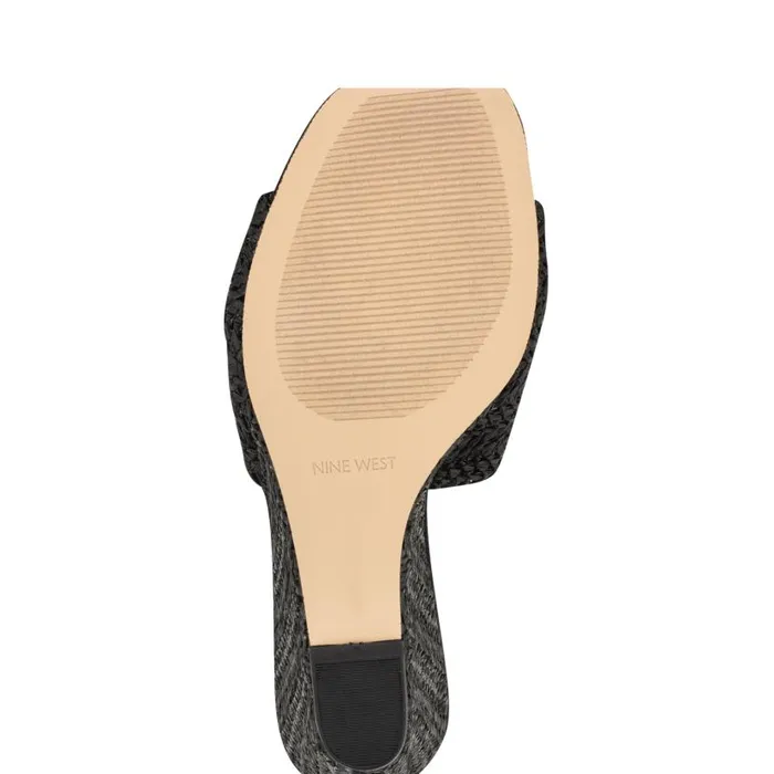 Nikhil Twist Wedge Sandals Black Raffia Women Nine West Sandals