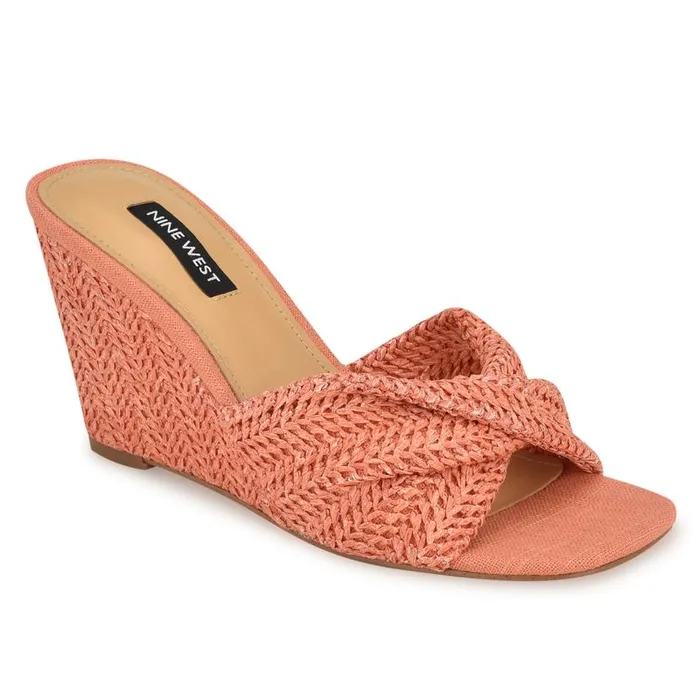 Nikhil Twist Wedge Sandals Orange Raffia Women Nine West Sandals