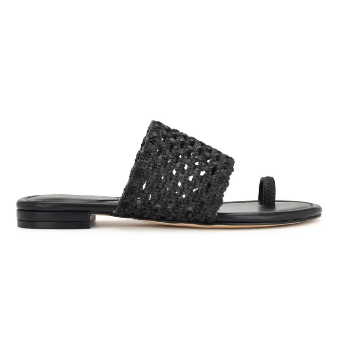 Nolah Flat Slide Sandals Black Woven Women Nine West Sandals