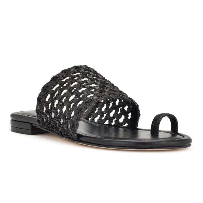 Nolah Flat Slide Sandals Black Woven Women Nine West Sandals