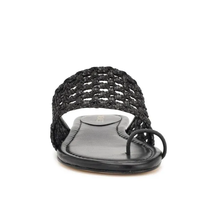 Nolah Flat Slide Sandals Black Woven Women Nine West Sandals