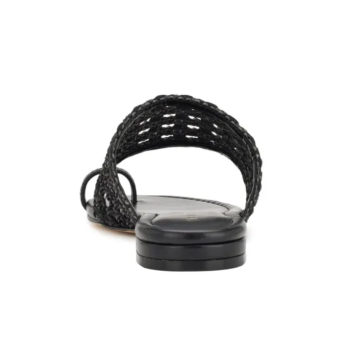 Nolah Flat Slide Sandals Black Woven Women Nine West Sandals