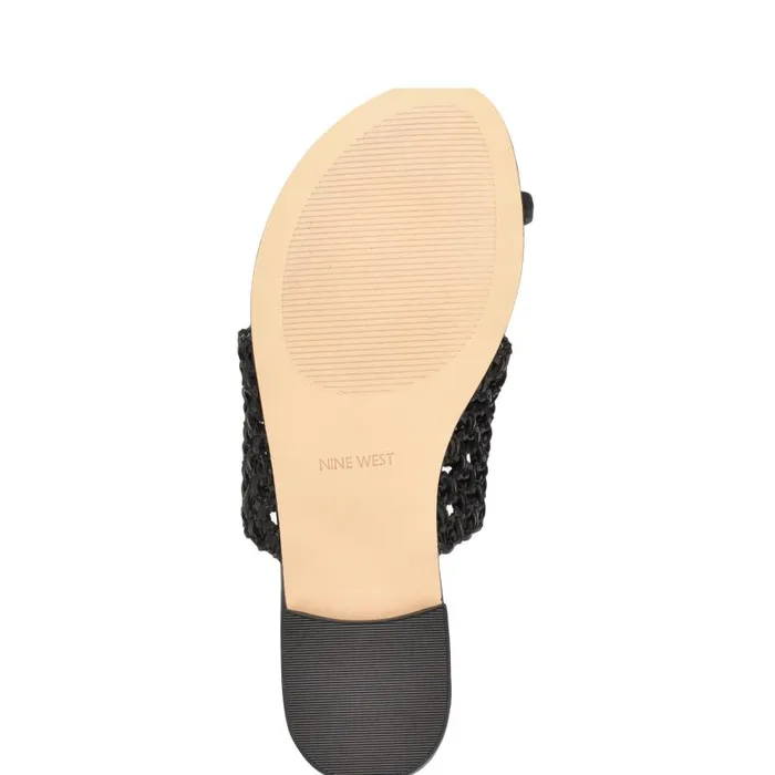 Nolah Flat Slide Sandals Black Woven Women Nine West Sandals