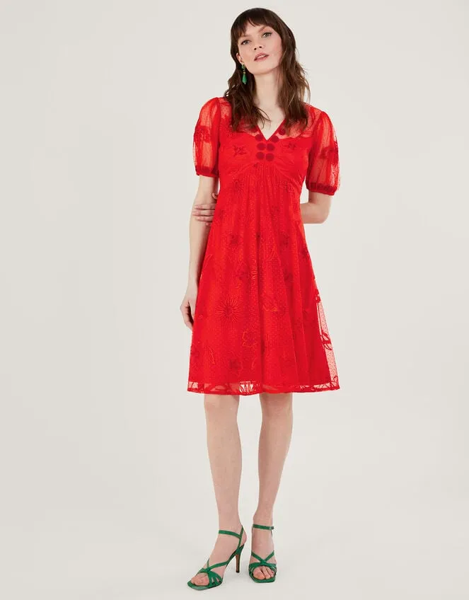 Nora Embroidered Short Dress Orange Women Monsoon Occasionwear