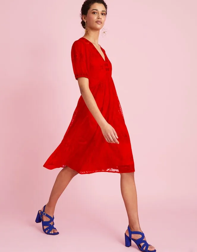Nora Embroidered Short Dress Orange Women Monsoon Occasionwear