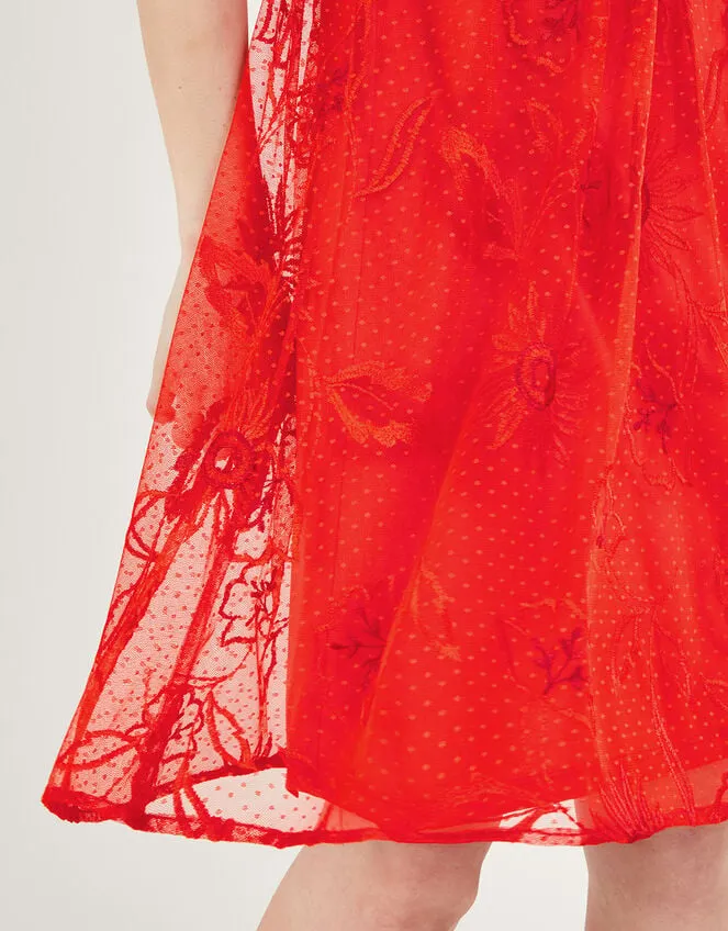 Nora Embroidered Short Dress Orange Women Monsoon Occasionwear