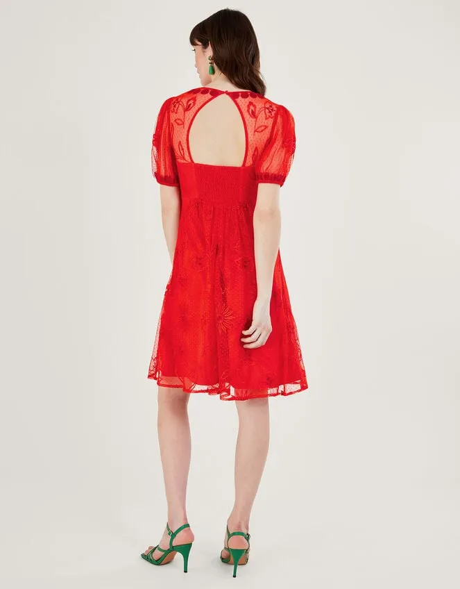Nora Embroidered Short Dress Orange Women Monsoon Occasionwear