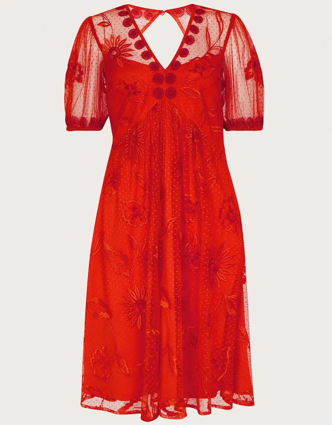 Nora Embroidered Short Dress Orange Women Monsoon Occasionwear