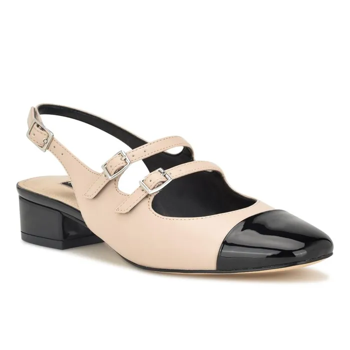 Norah Cap Toe Mary Jane Slingbacks Natural Women Nine West Heels
