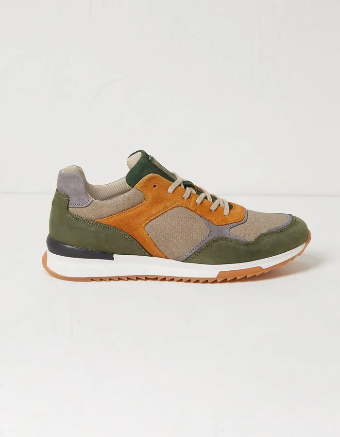Oakes Leather Trainers Khaki Green Men FatFace Trainers