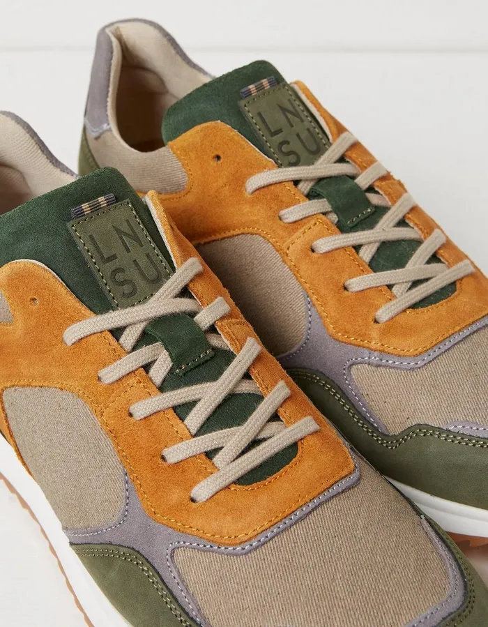 Oakes Leather Trainers Khaki Green Men FatFace Trainers
